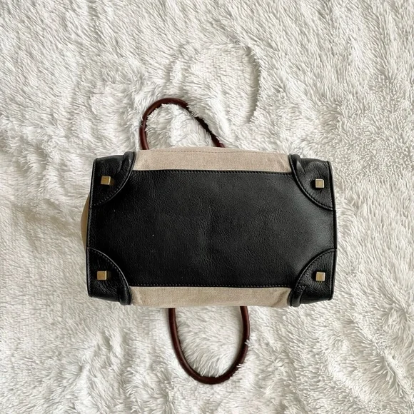 Auth Celine Calfskin Canvas Mini Tricolor Tri-Color Luggage Tote Bag - Picture 11 of 15